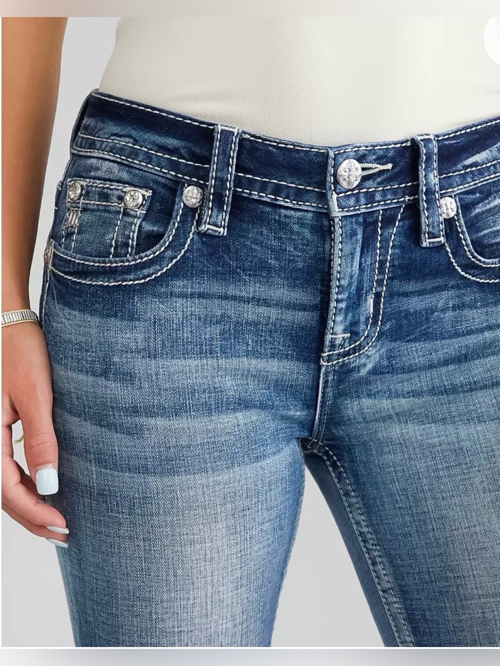 Miss Me women’s mid rise bootcut jeans 29 x 32 flag theme NEW NWT - Picture 4 of 12